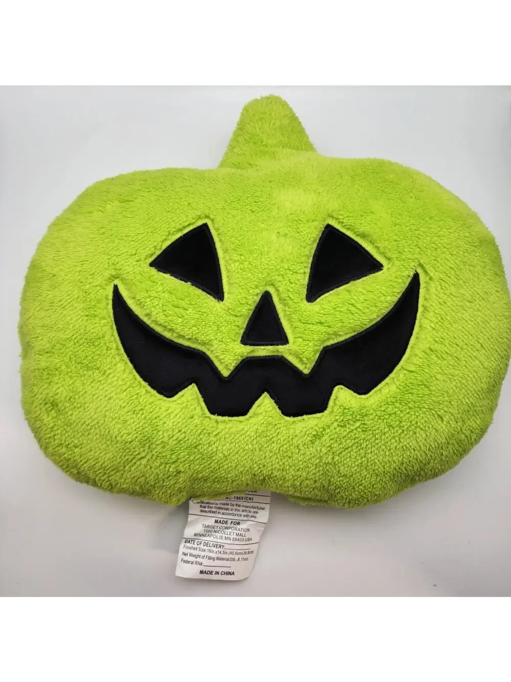 Pumpkin Shaped Pillow Green Faux Shearling Halloween Decor 14x16